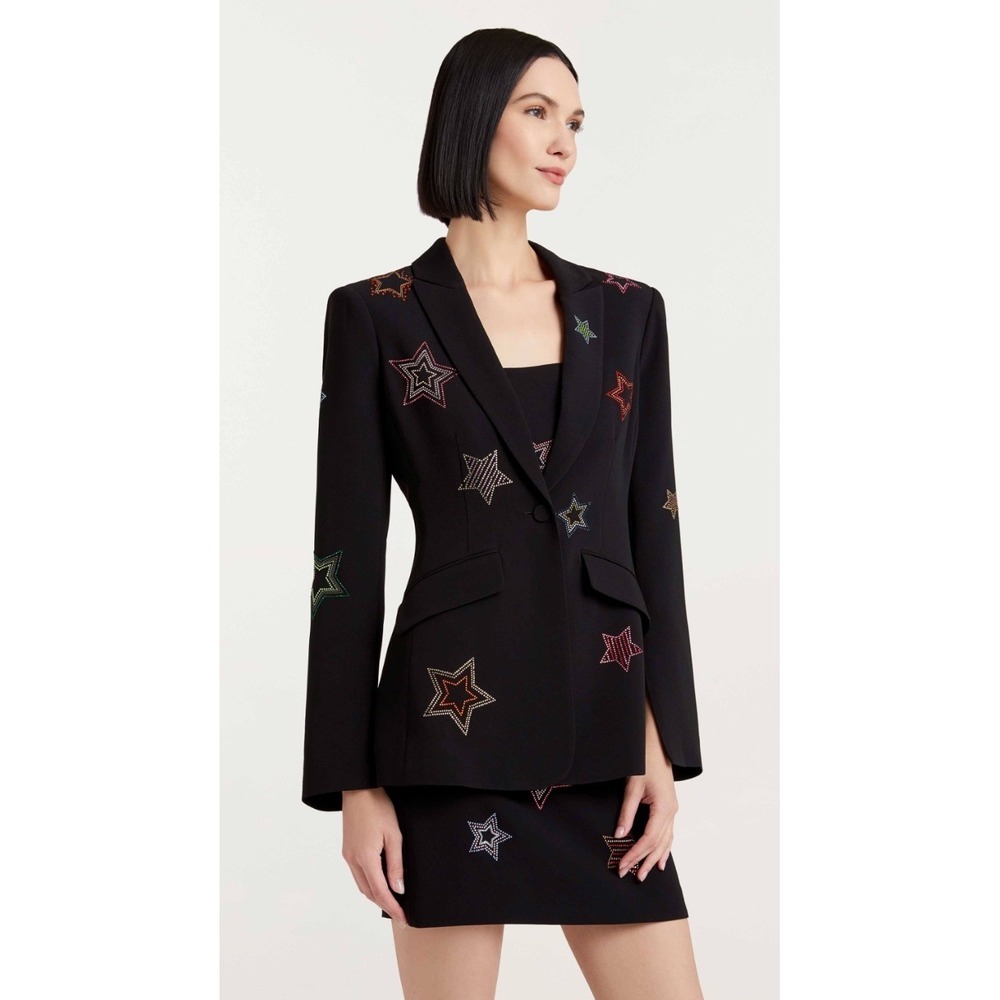 Cinq a Sept Cheyenne Multicolor Rhinestone Star Blazer Black Split Bell Sleeve 4